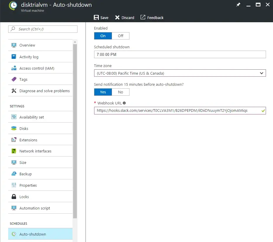 Auto shutdown Azure Virtual Machine