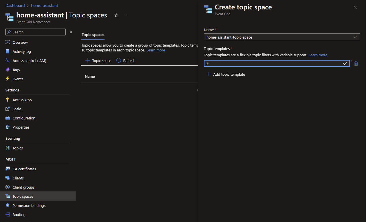 Create a Topic Space