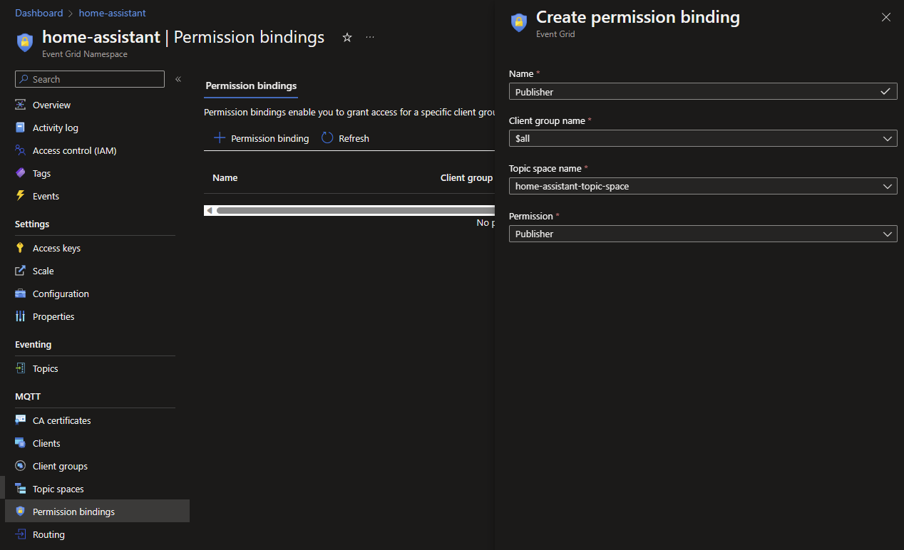 Create Permission bindings Publisher